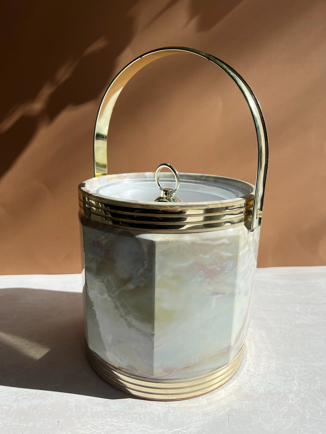 Faux Marble And Brass Ice Bucket
