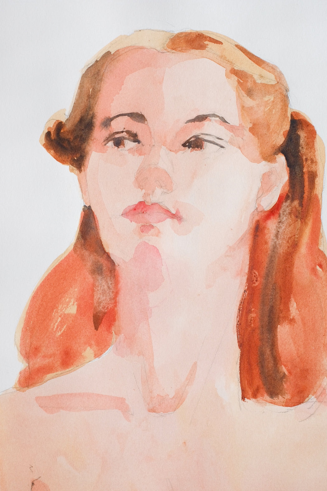 Louise Cadillac Watercolor - Pink Female Nude Portrait