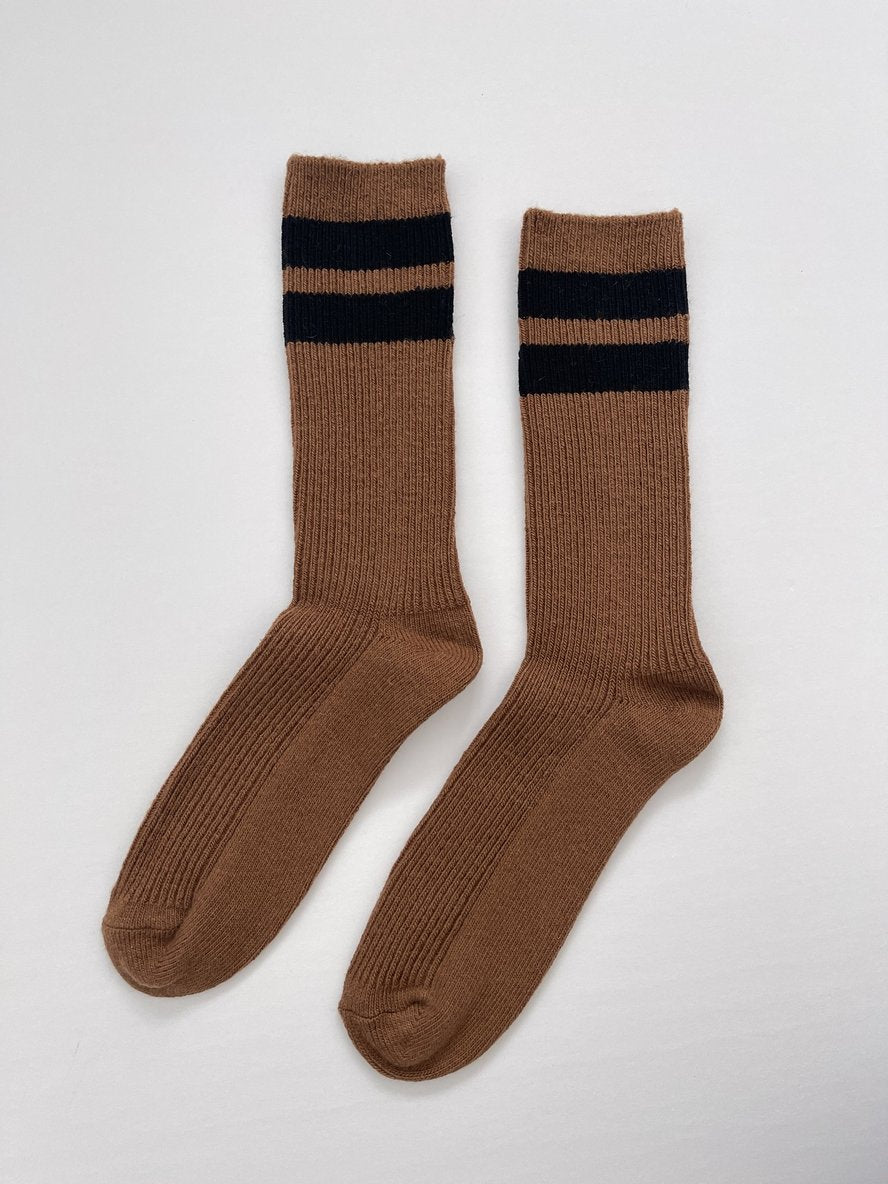 Le Bon Shoppe - Grandpa Varsity Socks - Tawny / Black Stripe
