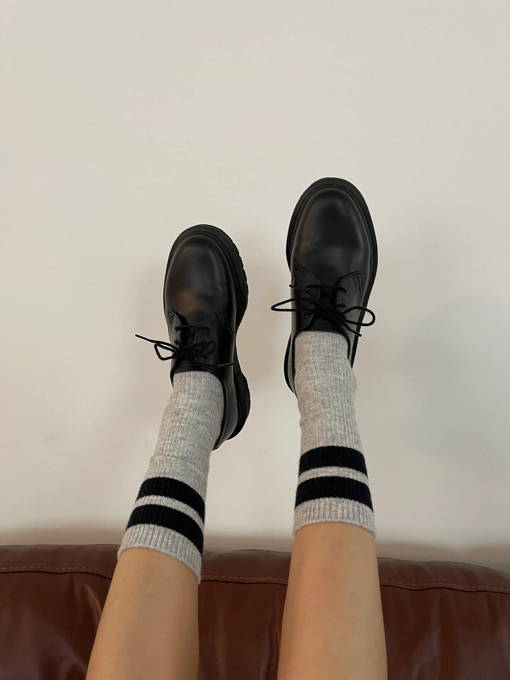 Le Bon Shoppe - Grandpa Varsity Socks - Light Grey / Navy Stripe
