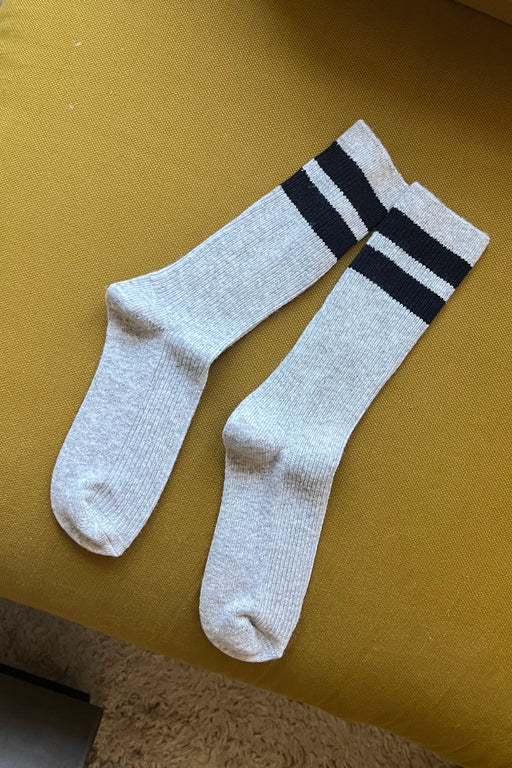 Le Bon Shoppe - Grandpa Varsity Socks - Light Grey / Navy Stripe